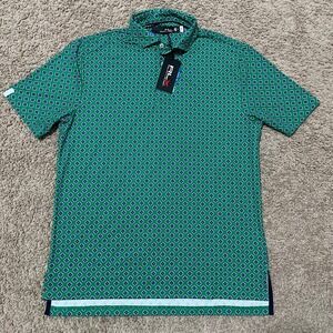 RLX Ralph Lauren Polo Shirt Mens Medium Green Diamond Print Golf Performance NWT